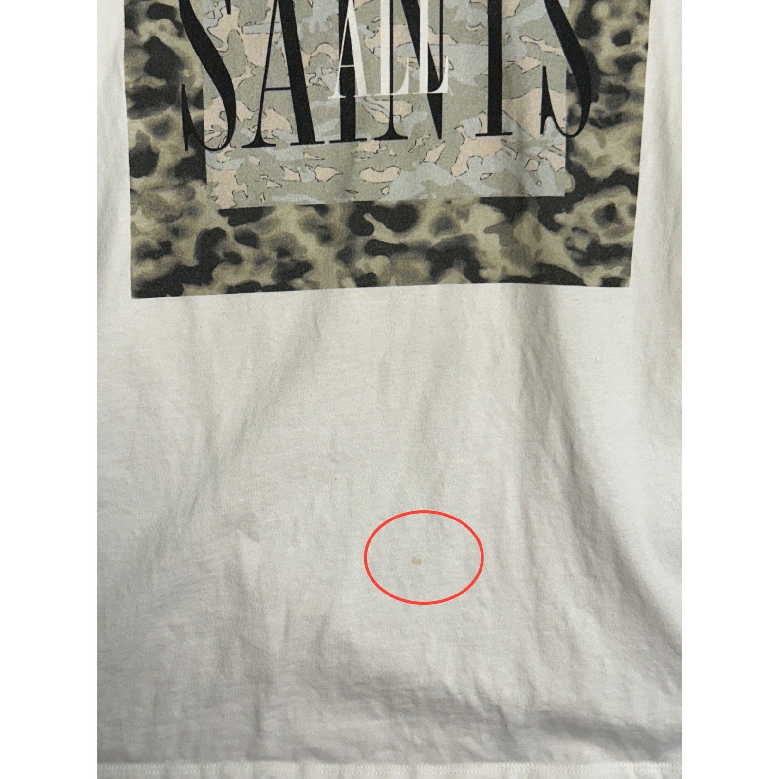 AllSaints Mens Graphic T-Shirt White Leopard Camo Saints Logo Size Small gallery