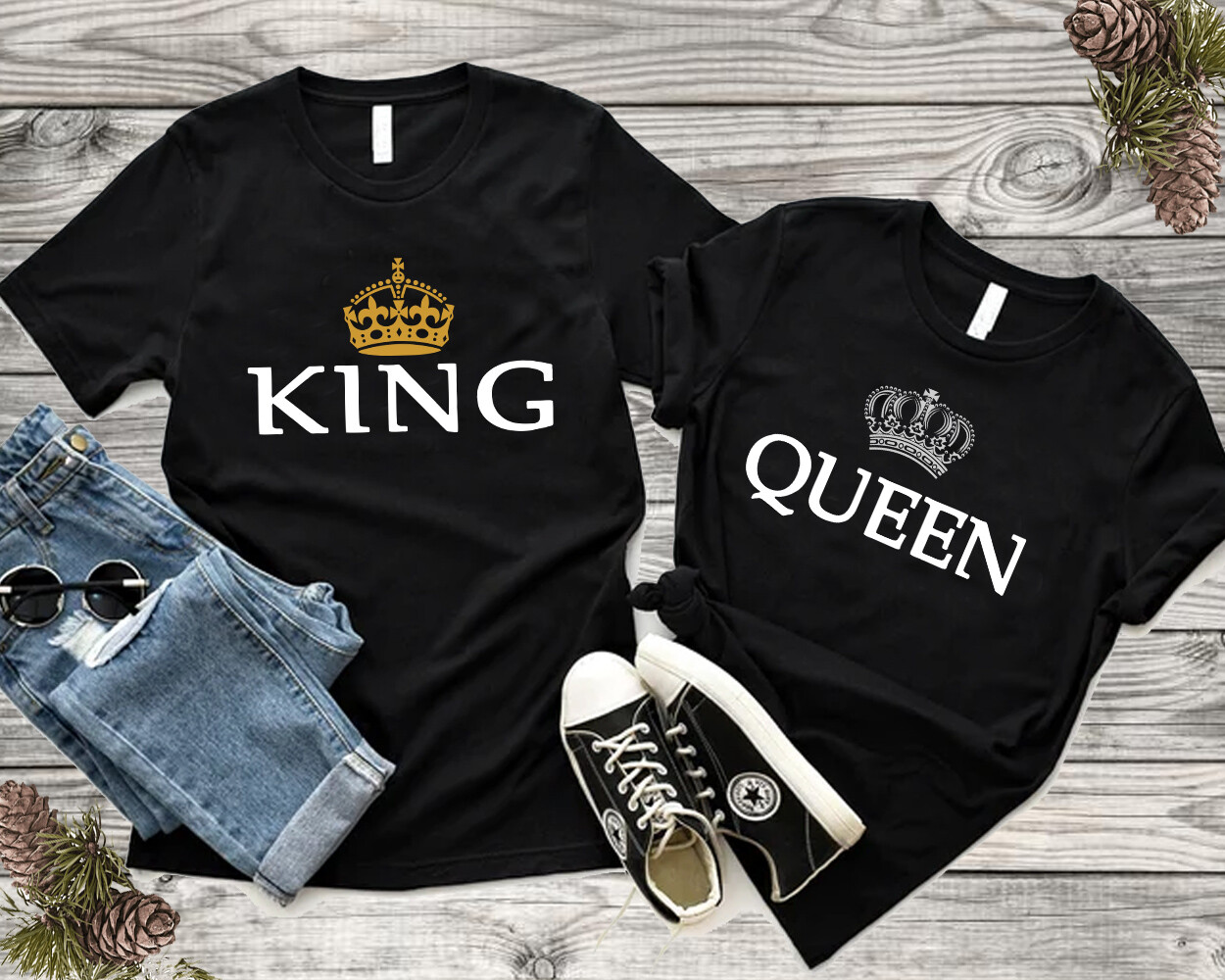 Couple Matching SHIRTS King Queen OLD TOGETHER SINCE Back Side DATE NUMBER
