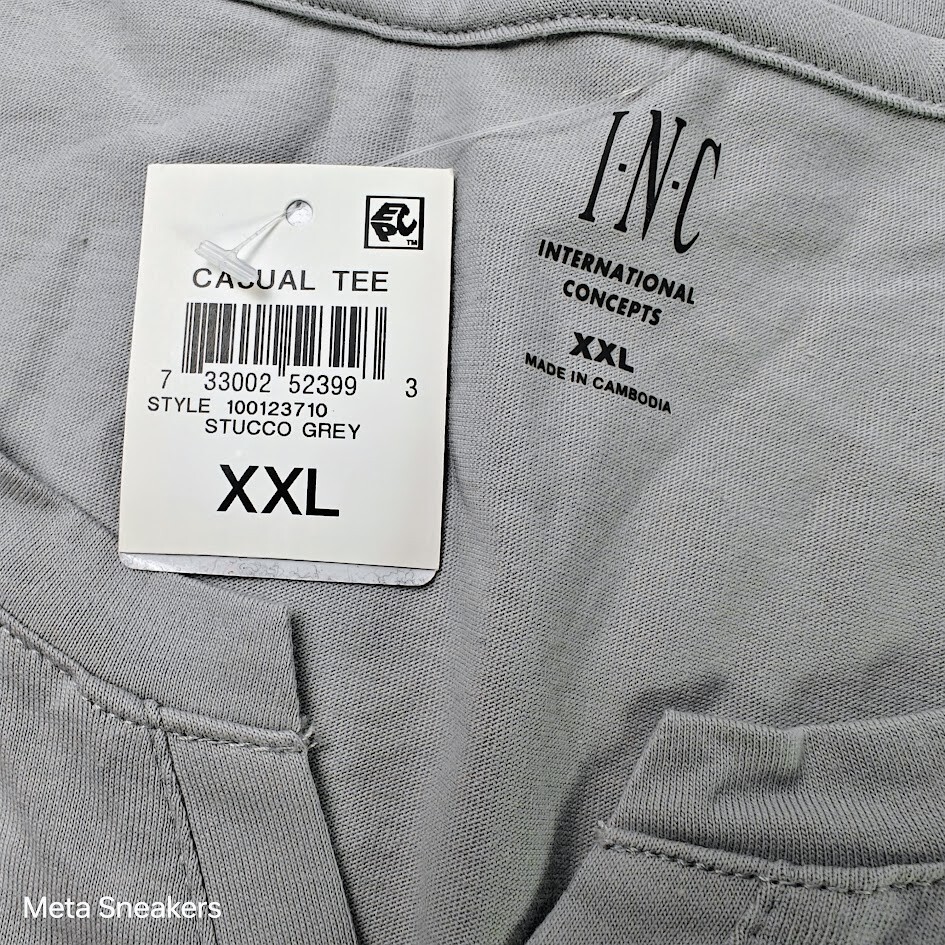 Inc Fashion 2XL Men's T Shirt Light Grey Cotton Zipper Comfort Rare Luxe New gallery