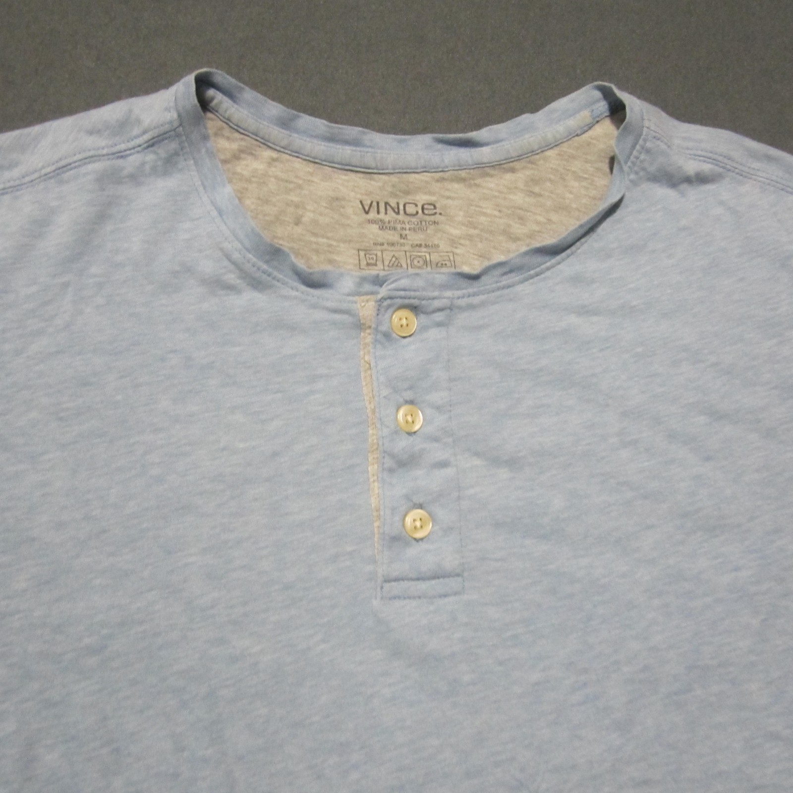 Vince Button Collar Shirt Mens M Light Blue Double Layered Pima Cotton SS gallery