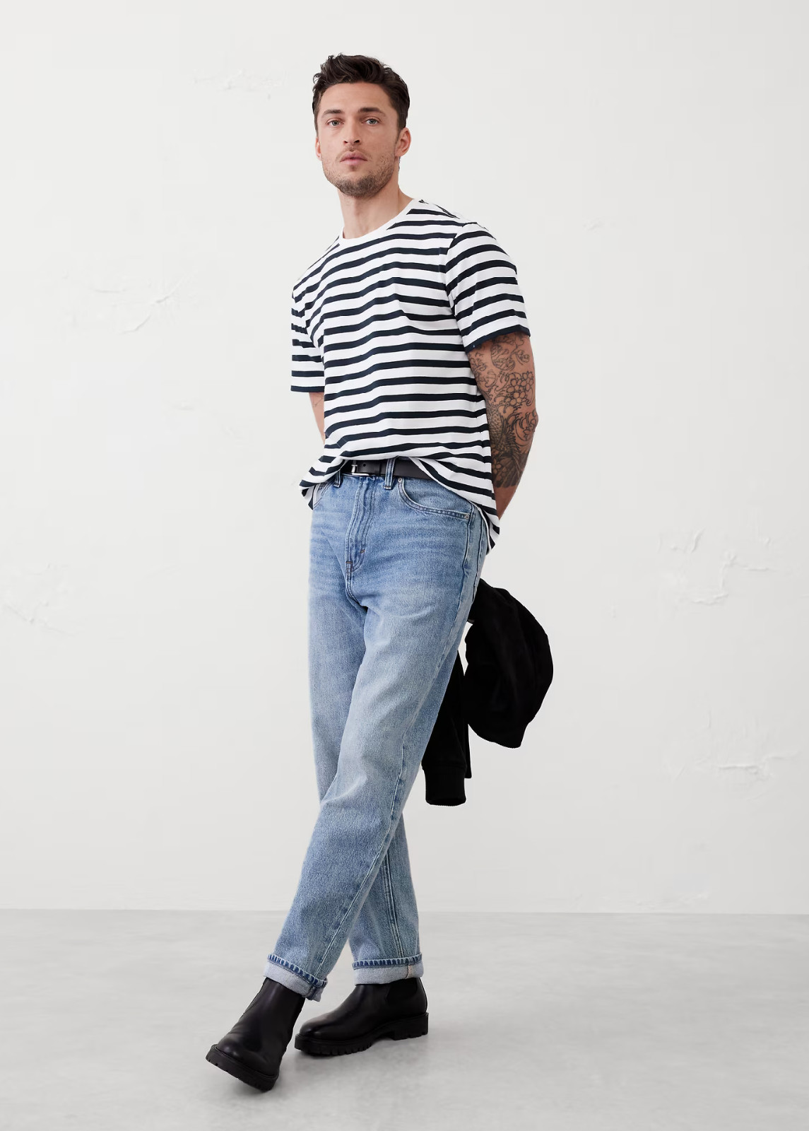 NWT BANANA REPUBLIC $35 Midweight Organic Cotton T-shirt, Navy Stripe, Sz L gallery