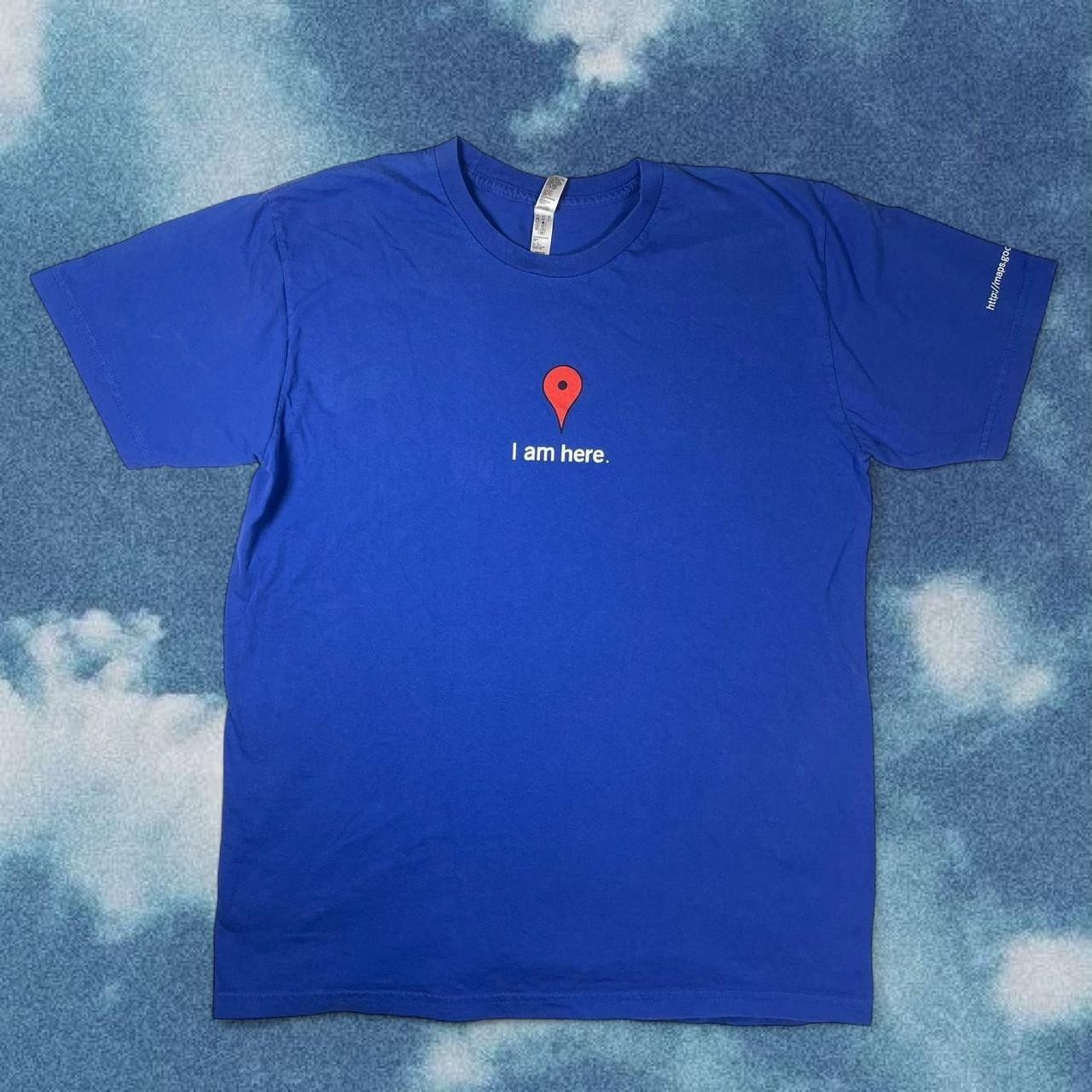 Vintage 2000s Y2K Google I am Here Blue Graphic Funny T-Shirt Humor Size Large gallery
