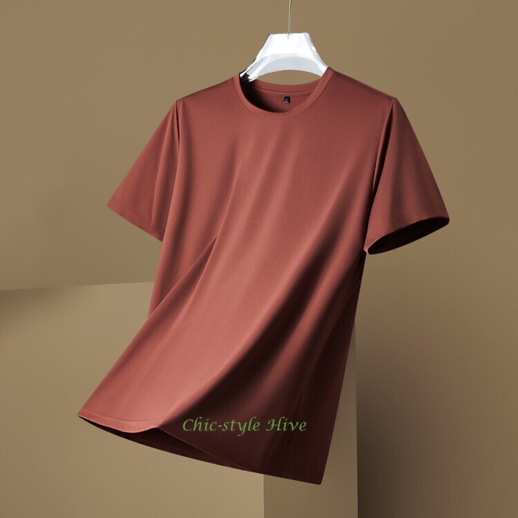 Summer fashion Men's Silk T-Shirt Short Sleeve Luxury Soft Breathable Tee gallery