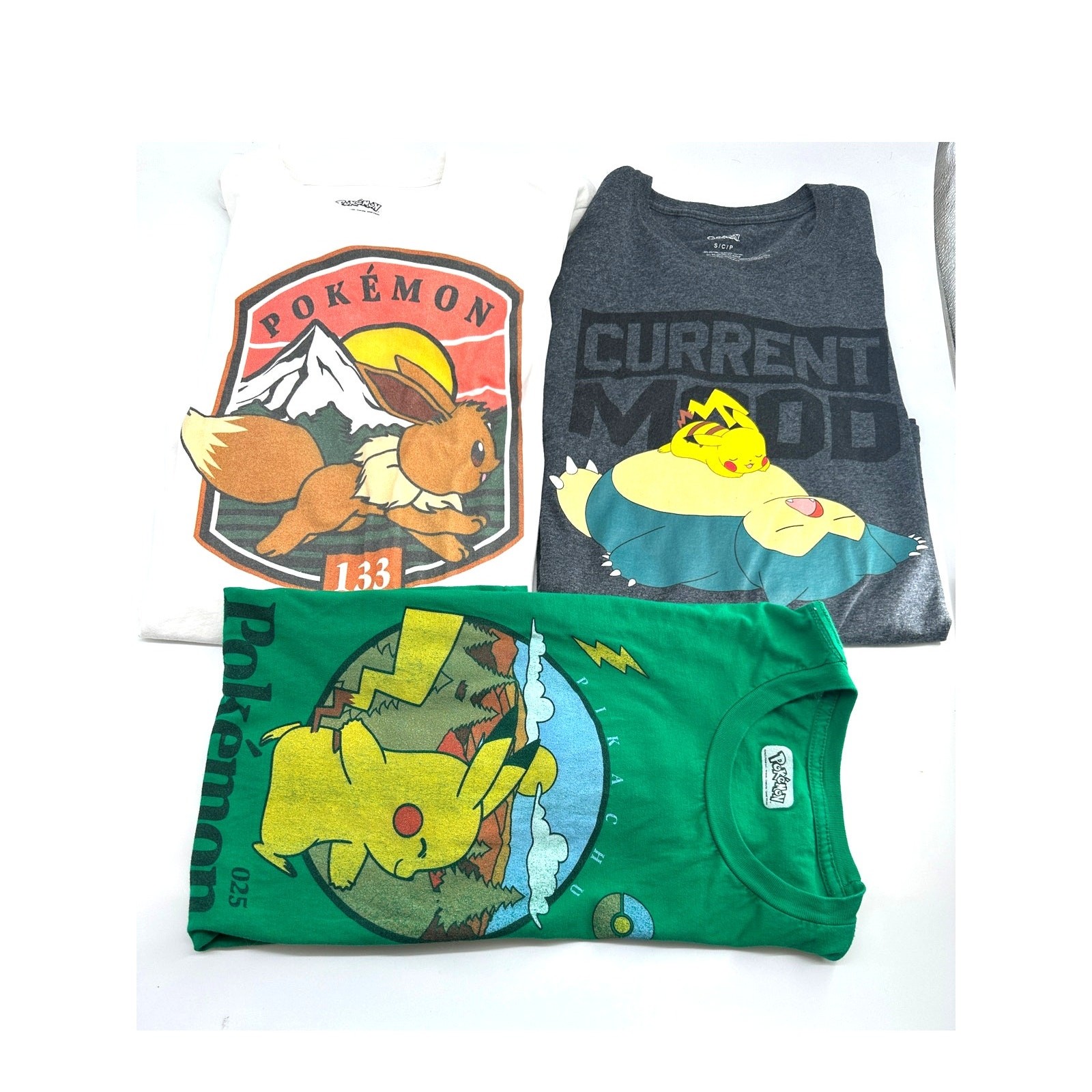 Pokemon Graphic Tee Bundle Mens Youth Anime Streetwear S M Green Gray White