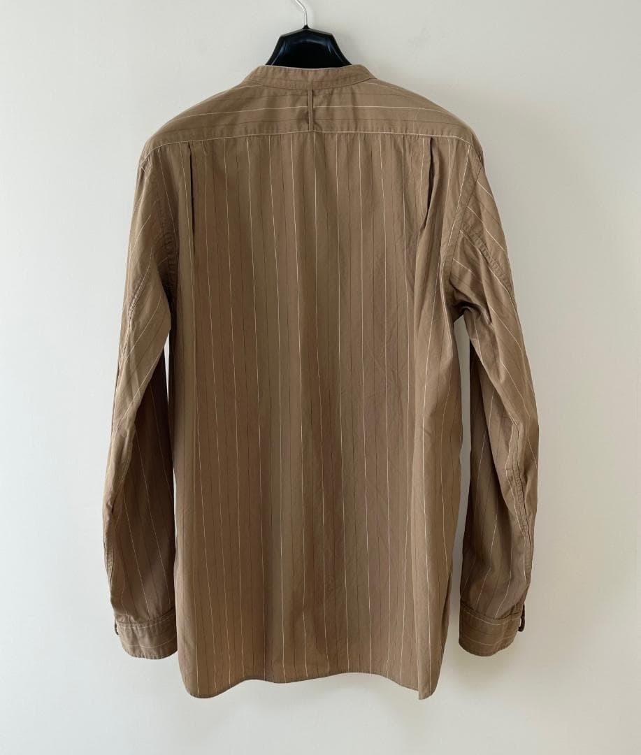 PHIGVEL 22AW Band Collar Shirt Khaki Beige Stripe Size 3 gallery