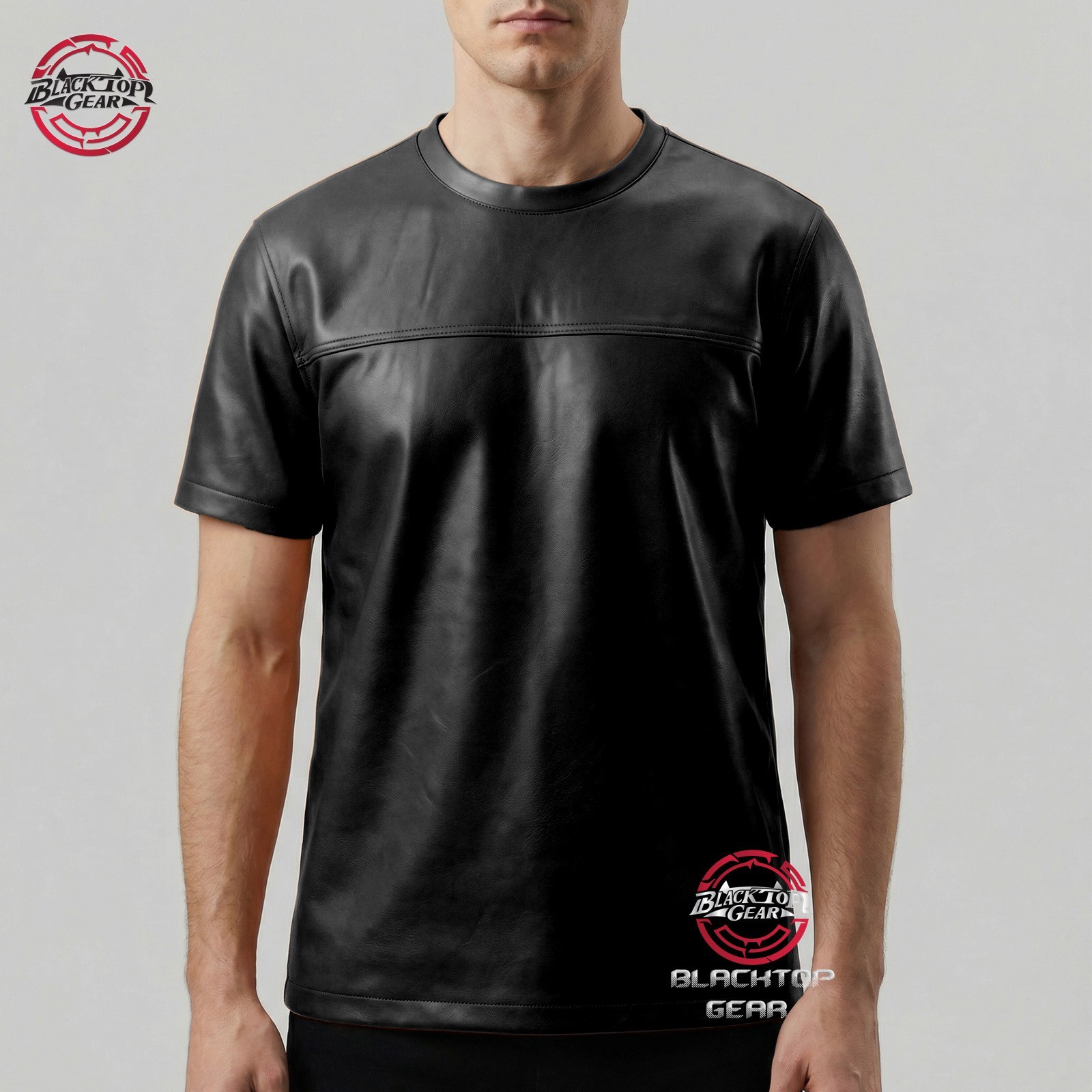 Men’s Genuine Lambskin Leather T-Shirt Black White Classic Leather Tee All sizes gallery