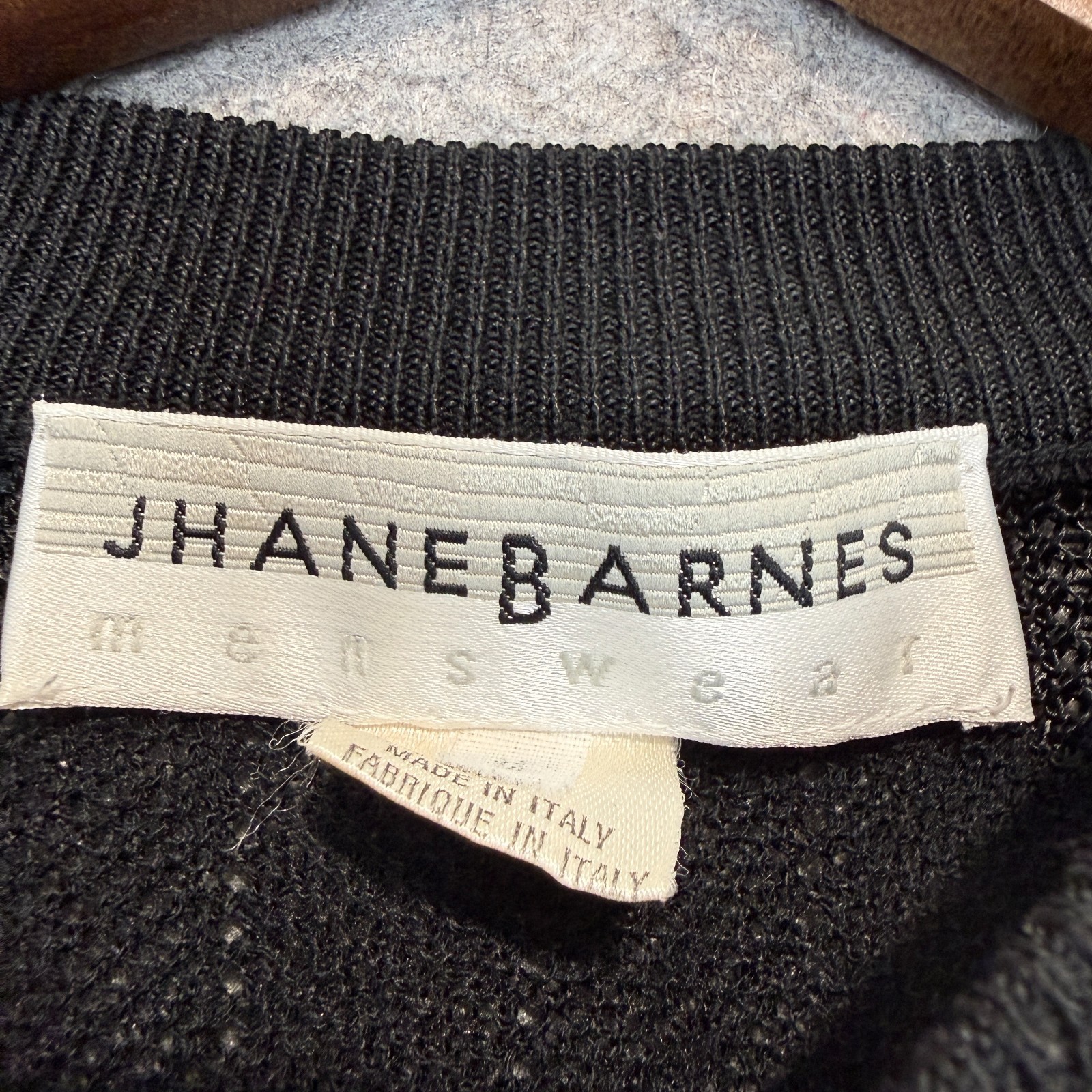 Jhane Barnes Textured Open Knit Shirt Mens Medium ? Black Breathable Italy gallery