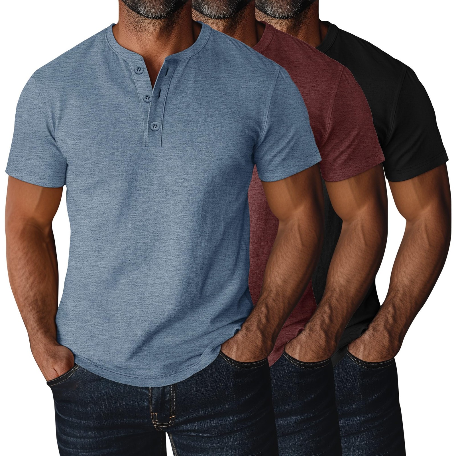 Ficerd 3 Pack Men's Big and Tall Henley T-Shirts Short Sleeve Plus Size Tee 4XL gallery