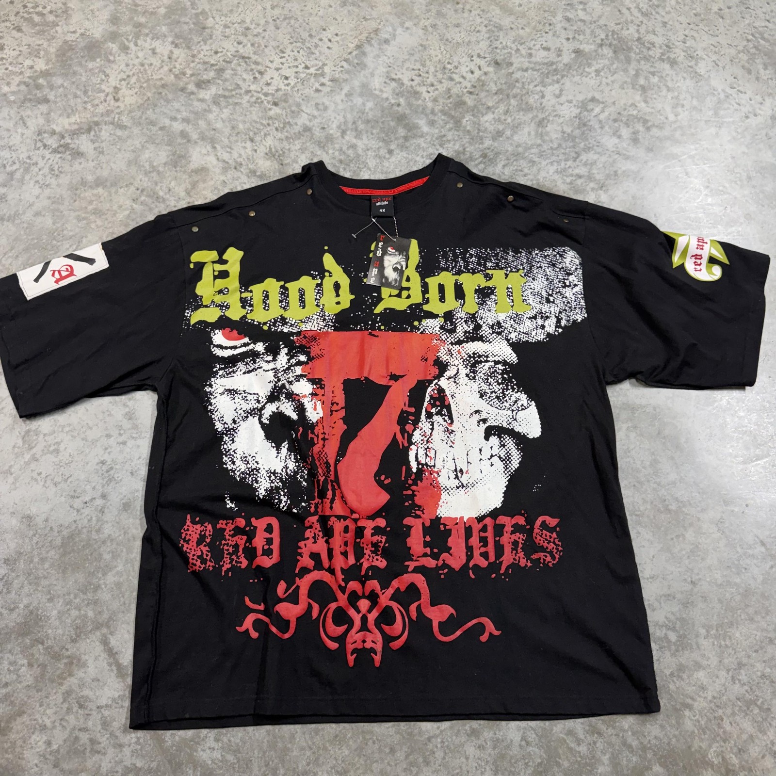 Red Ape Attitude Shirt Mens Big 4X Black Skull Graphic Tee Urban Streetwear