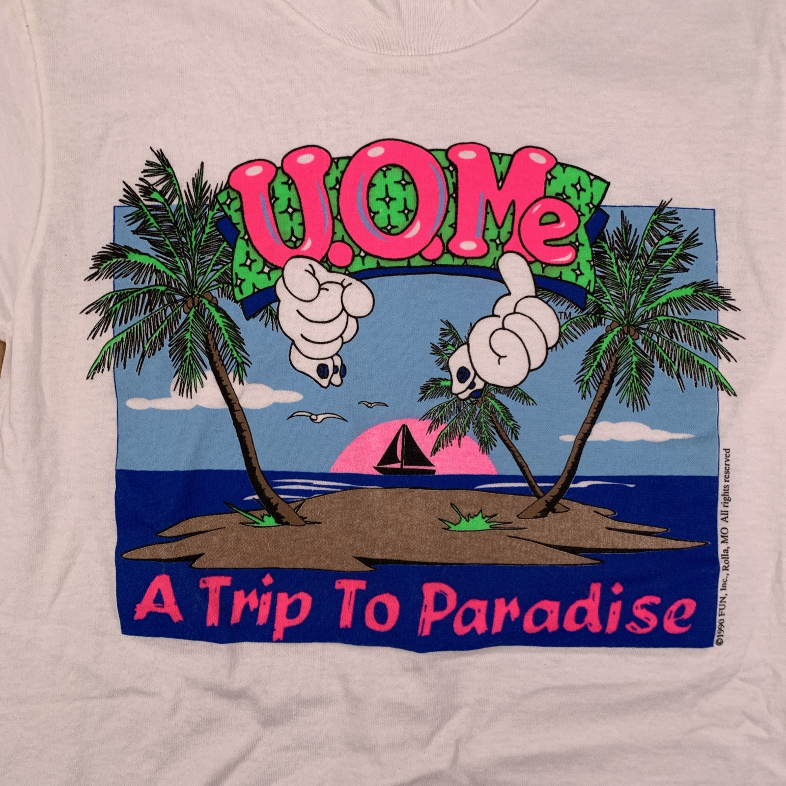 U.O.Me A Trip To Paradise Vacation Beach Ocean Vintage 1990 T-Shirt Size S gallery