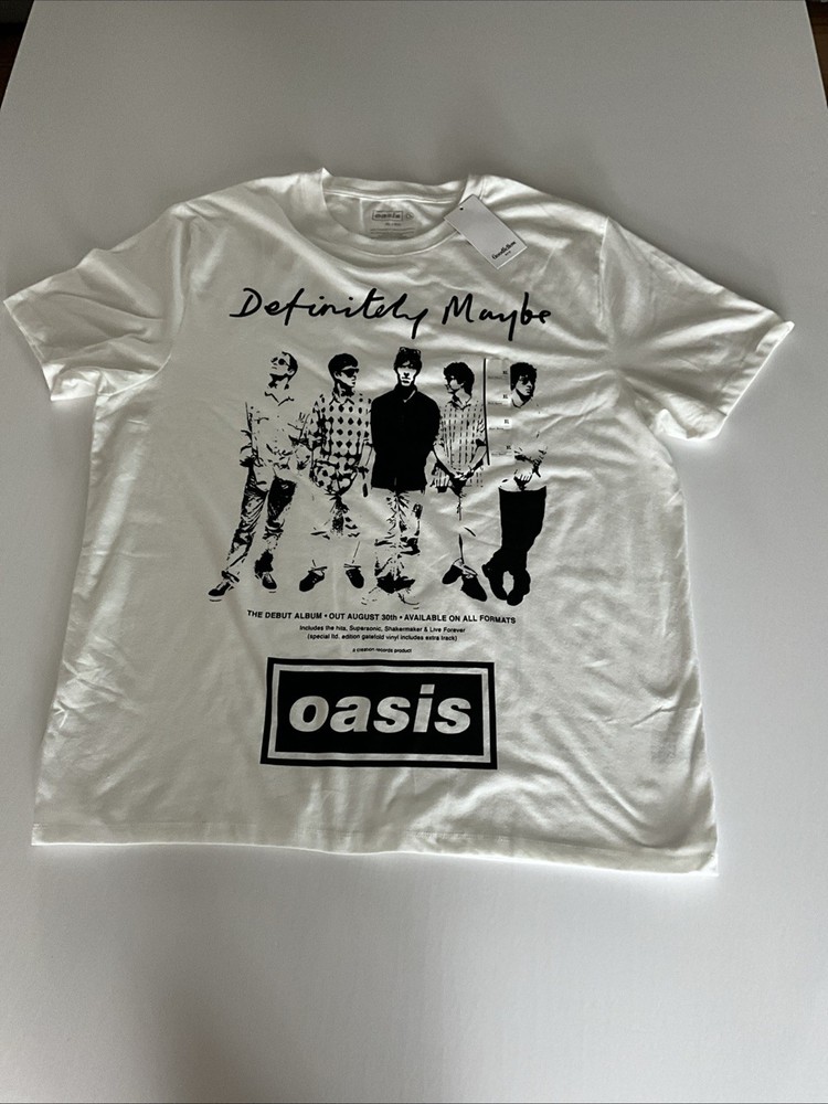 Oasis Definitely Maybe Album Graphic T-shirt Men XL White Short Sleeve Music