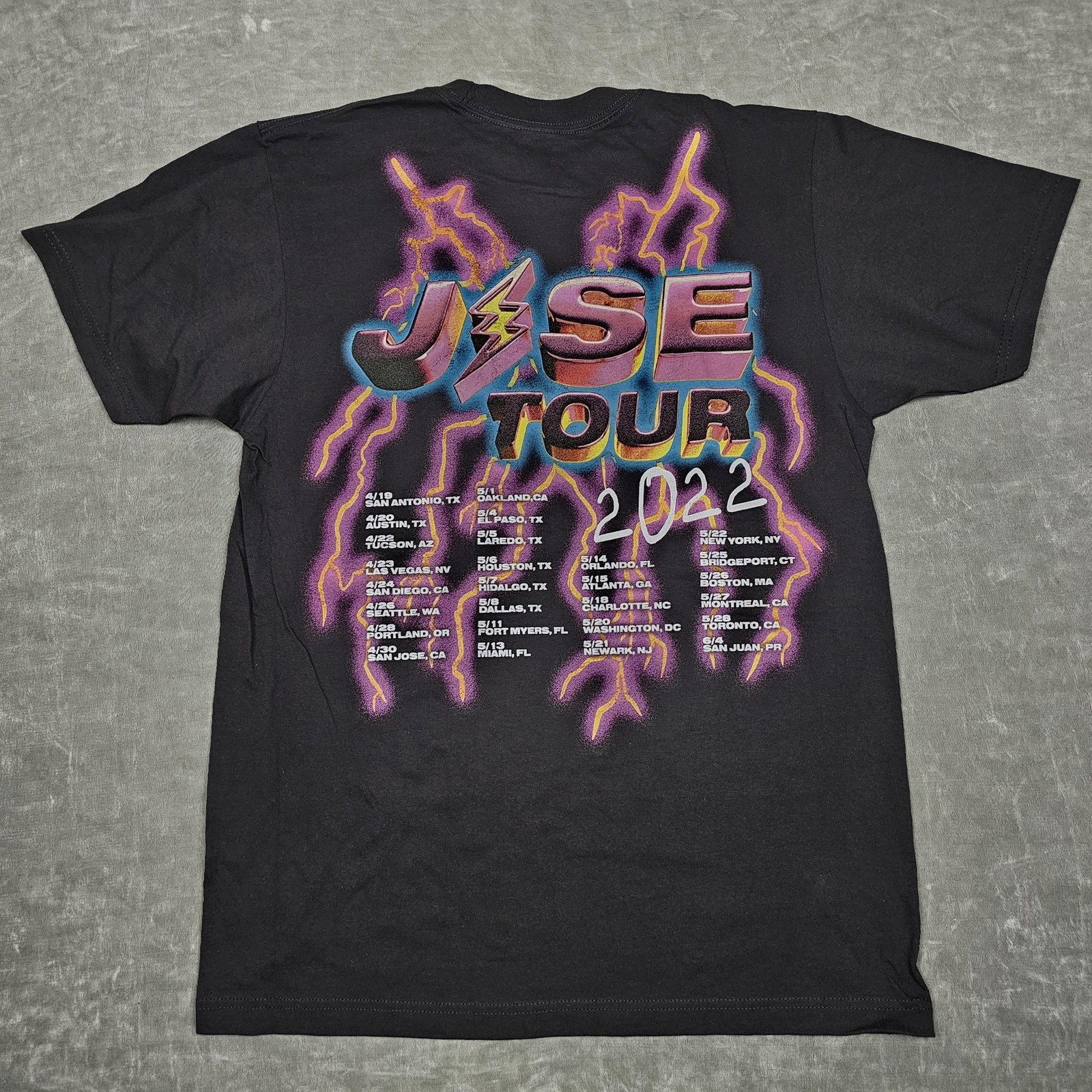 J Balvin Jose Tour 2022 Shirt Mens Large Black Lightning Smiley Face Concert Tee gallery