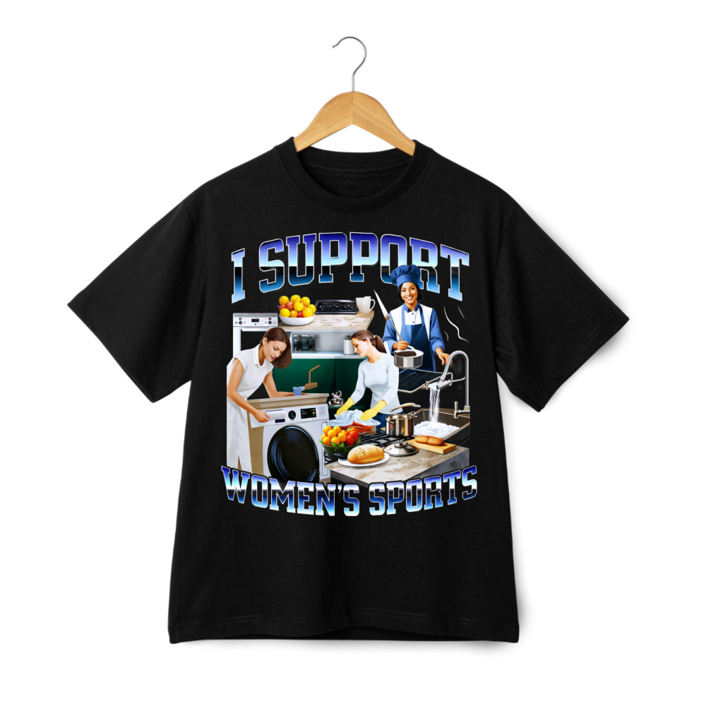 I Support Women's Sports Parody Print T-Shirt, Humorous Advocacy Casual Tee gallery