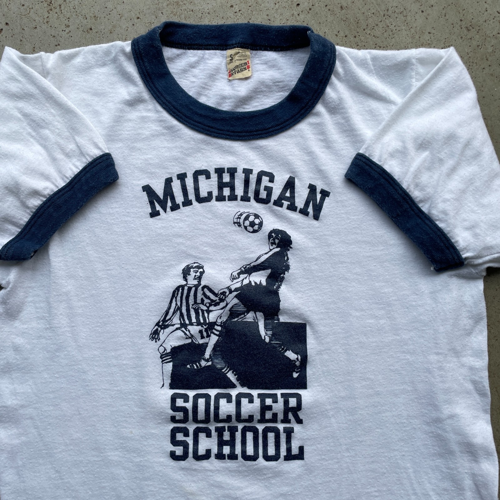 Vintage 1987 Michigan Soccer School T-Shirt Ringer Men's Small Regular Fit gallery