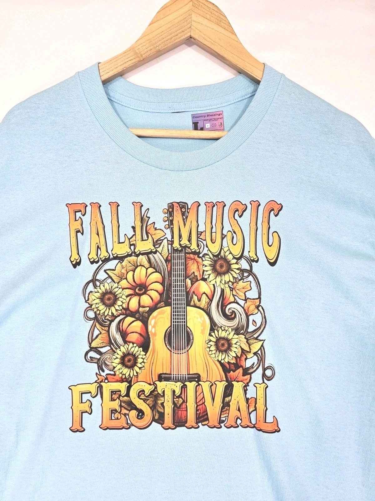 Fall Music Festival Seasonal Flower Art Shirt Size Large Guitar Fun Gift gallery