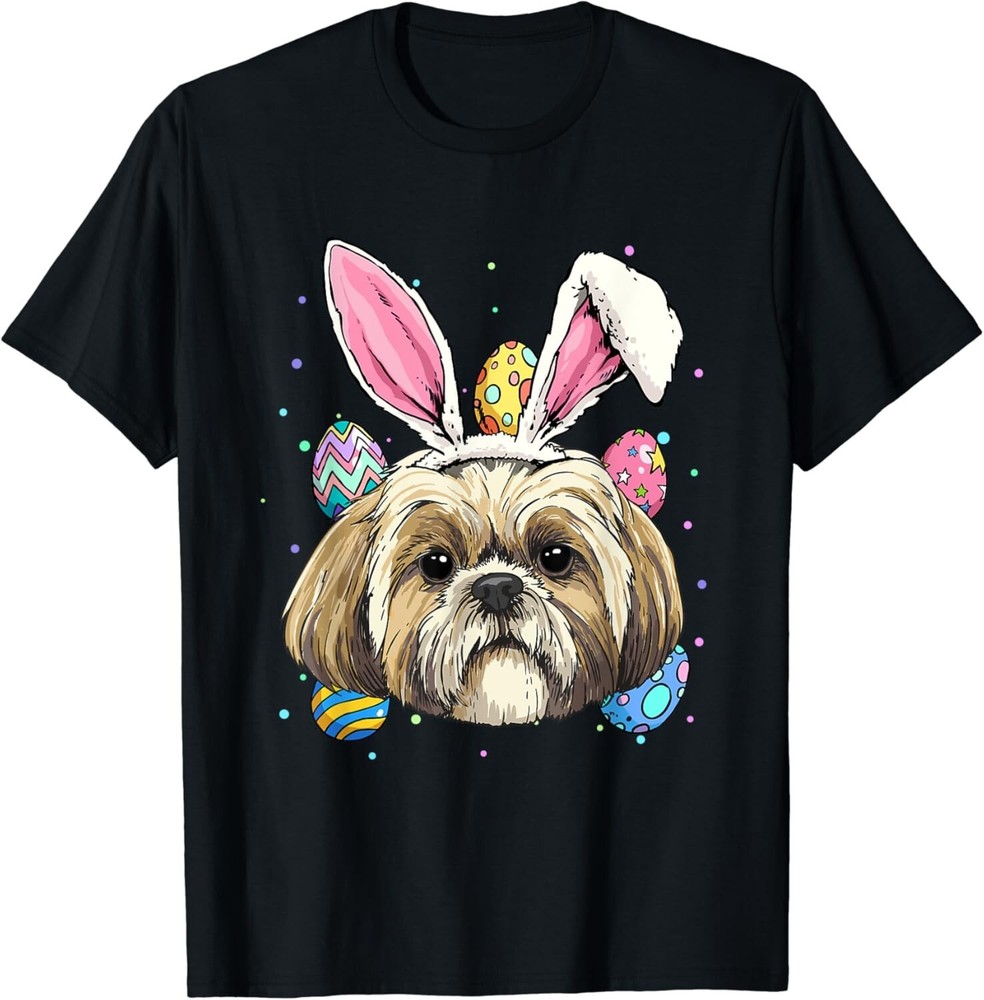 Shih Tzu Easter Bunny Shirt Dog Face Egg Hunt Shih Tzu Lover Gift Unisex T-Shirt