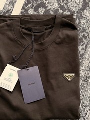 PRADA Men’s S Brown Cotton Jersey Solid Logo Crew Neck Short Sleeve T-Shirt