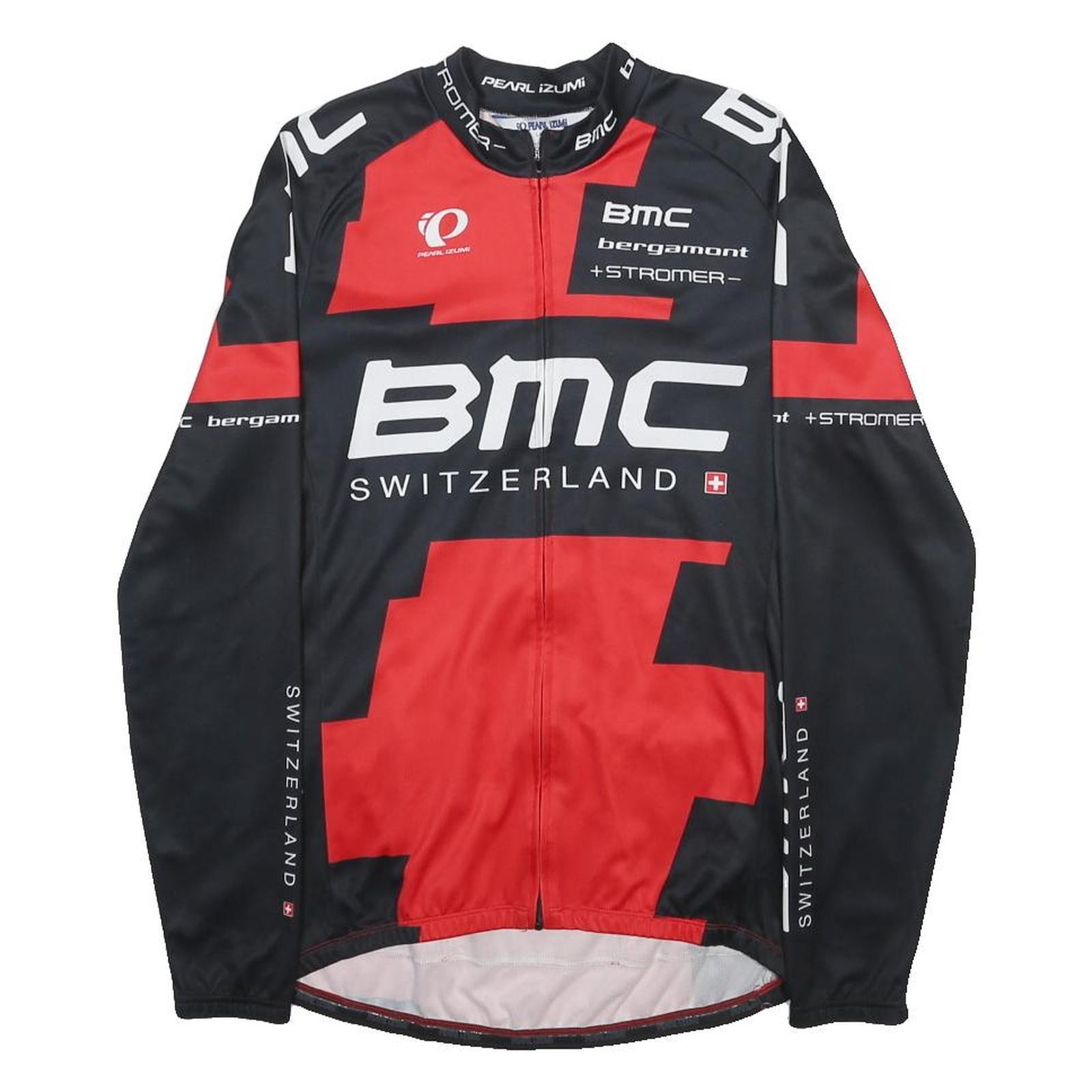 PEARL IZUMI Mens Black & Red BMC Switzerland Cycling Jersey L Long Sleeve Crew
