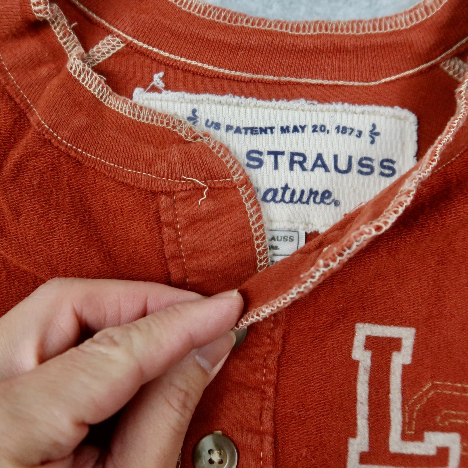 Y2K Levis Signature Henley Shirt Mens L Burnt Orange Long Sleeve Contrast Stitch gallery