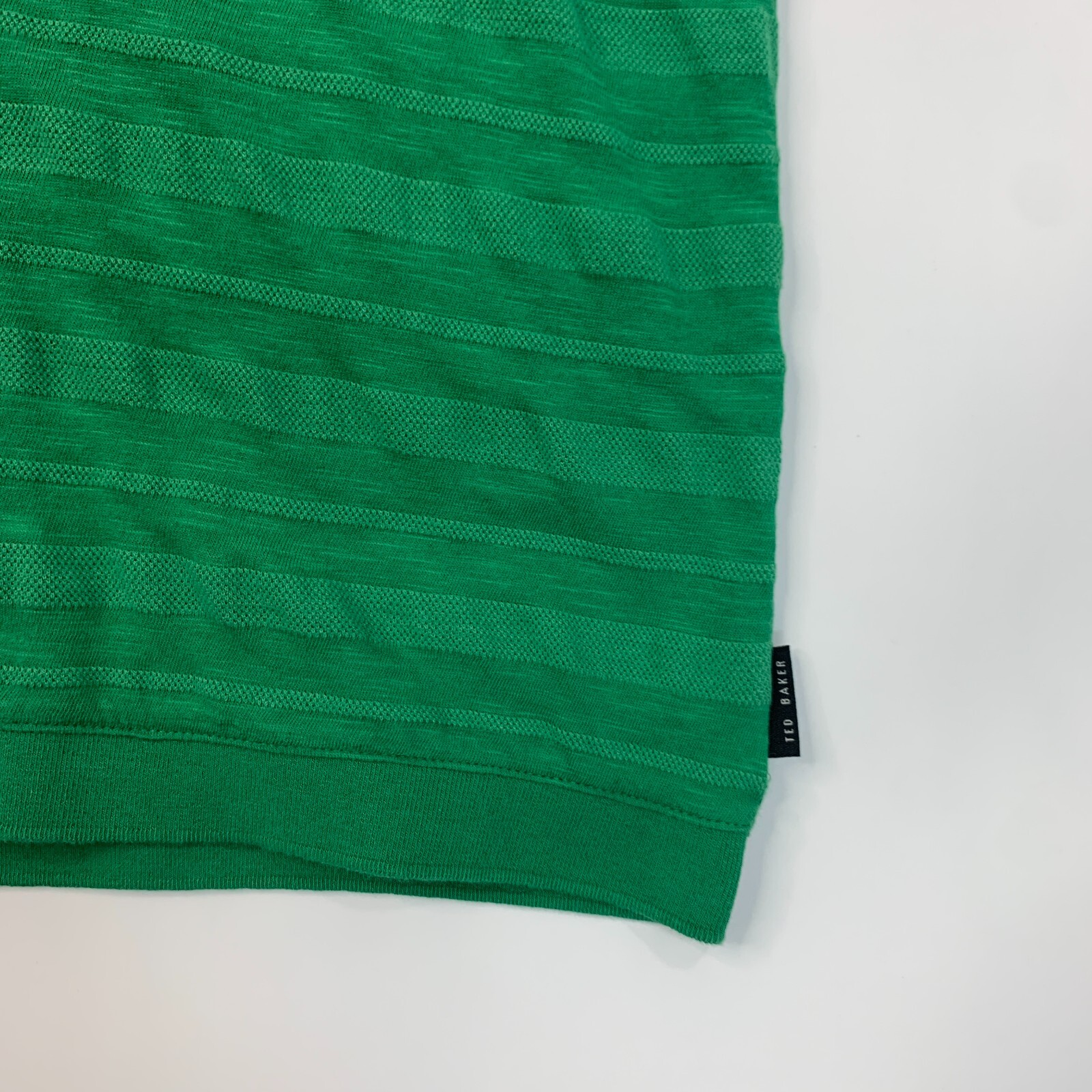 Ted Baker Nekache T Shirt Mens 6 Leaf Green Textured Cotton Blend Striped Crew gallery
