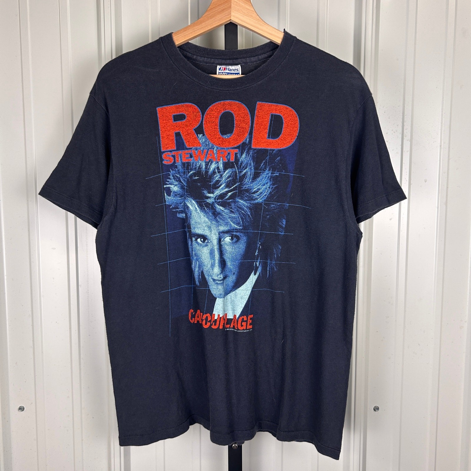 Rod Stewart 1984 Camouflage Tour Canada Dry Vintage Large Band Tee gallery