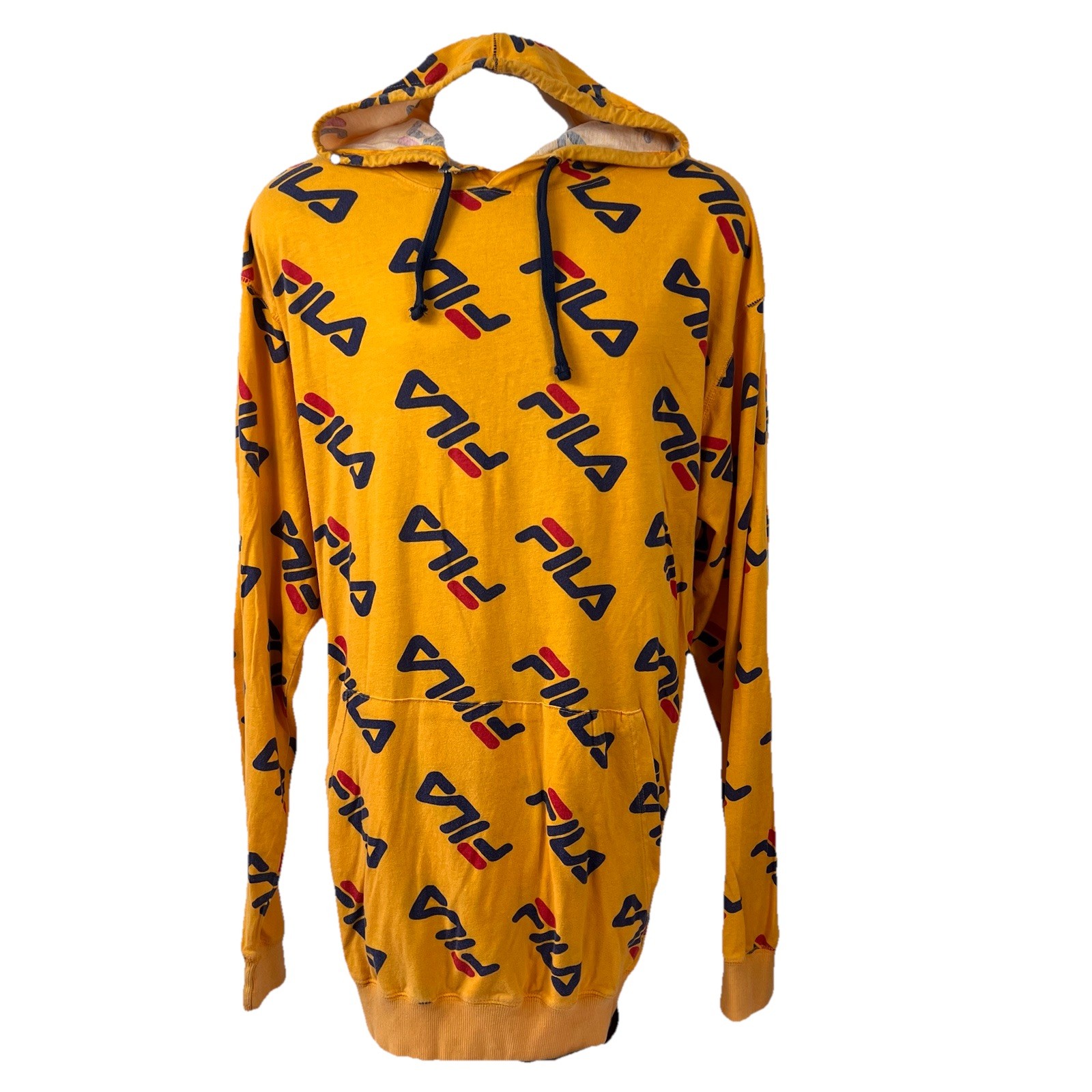 FILA Long Sleeve T Shirt Men's XL Hooded Yellow Kangaroo Pocket Lightweight gallery