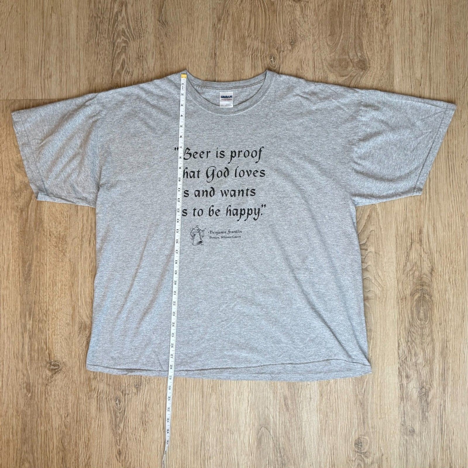 Gildan Graphic T-Shirt Beer Is Proof Quote Gray 2XL Funny Benjamin Franklin gallery