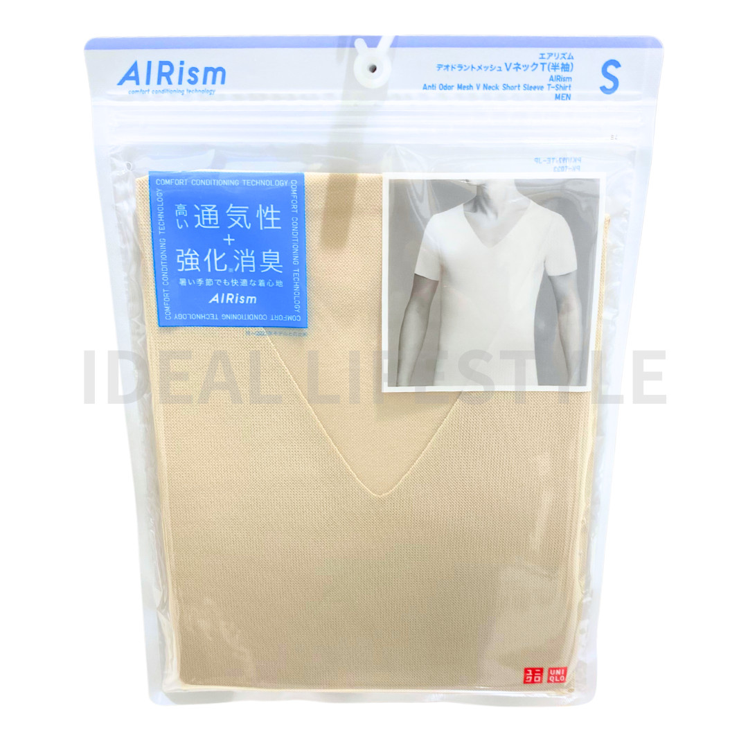 UNIQLO AIRism Mesh Anti-Odor V-Neck T-Shirt S-4XL White/Black/Beige 464308 NWT gallery