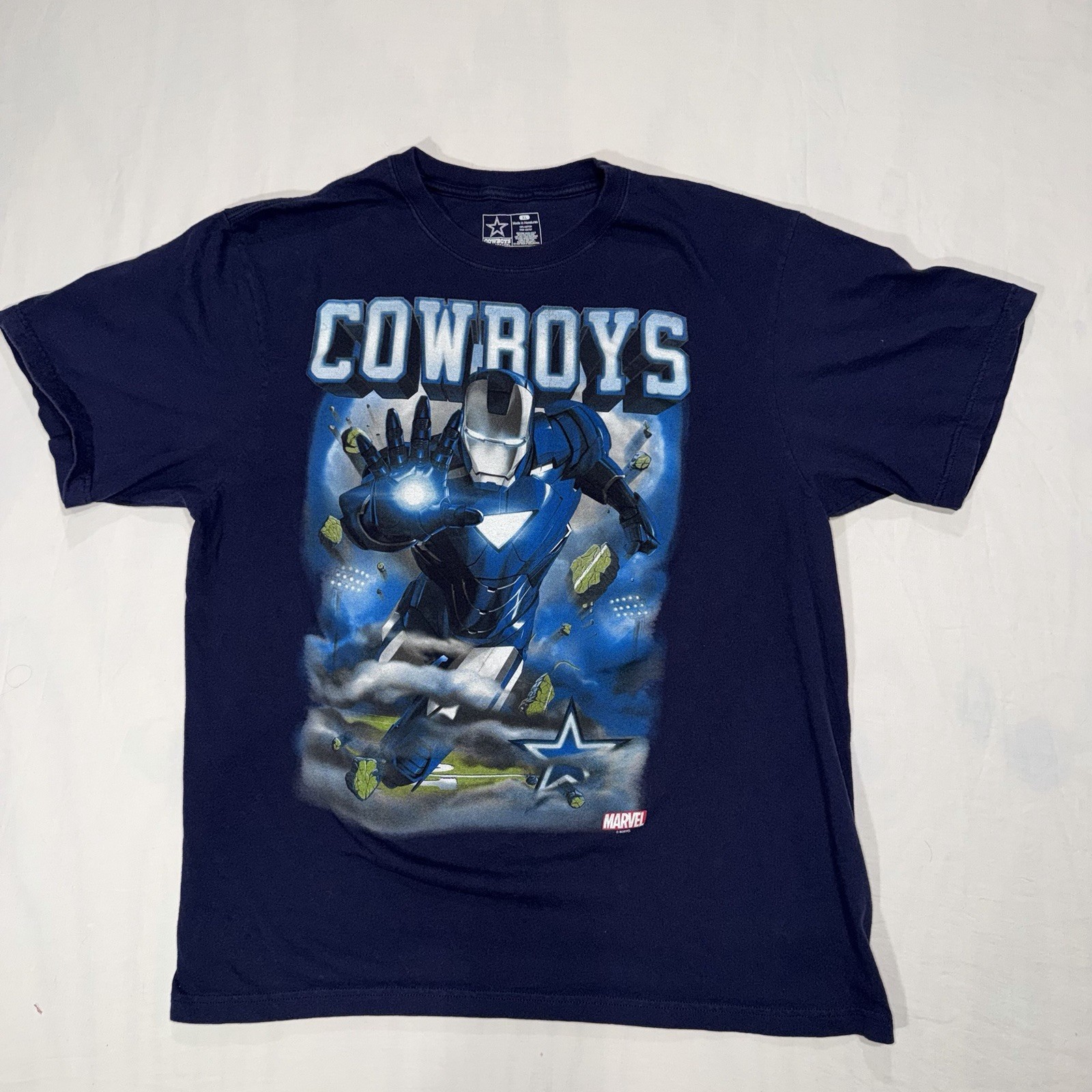 Dallas Cowboys Team Apparel Shirt Men’s X-Large Marvel Iron Man Blue Graphic Tee