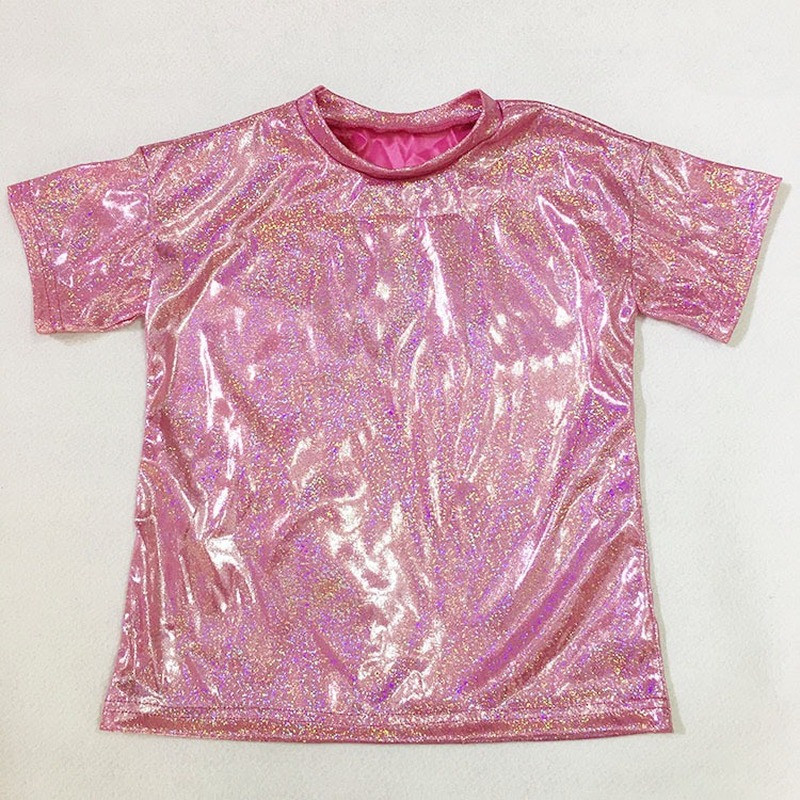 Men Lady Shiny Holographic Shirt Top Tee Dance Disco Costume Glitter Unisex Chic gallery