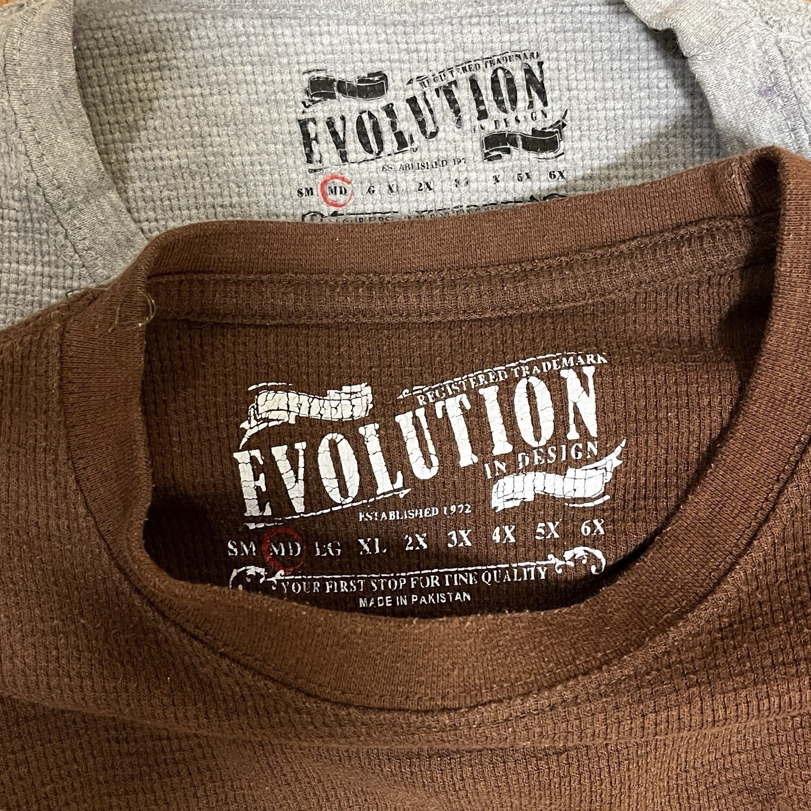 2 Pack Evolution In Design Waffle Knit Thermal Shirt M Brown Grey Minimalist gallery