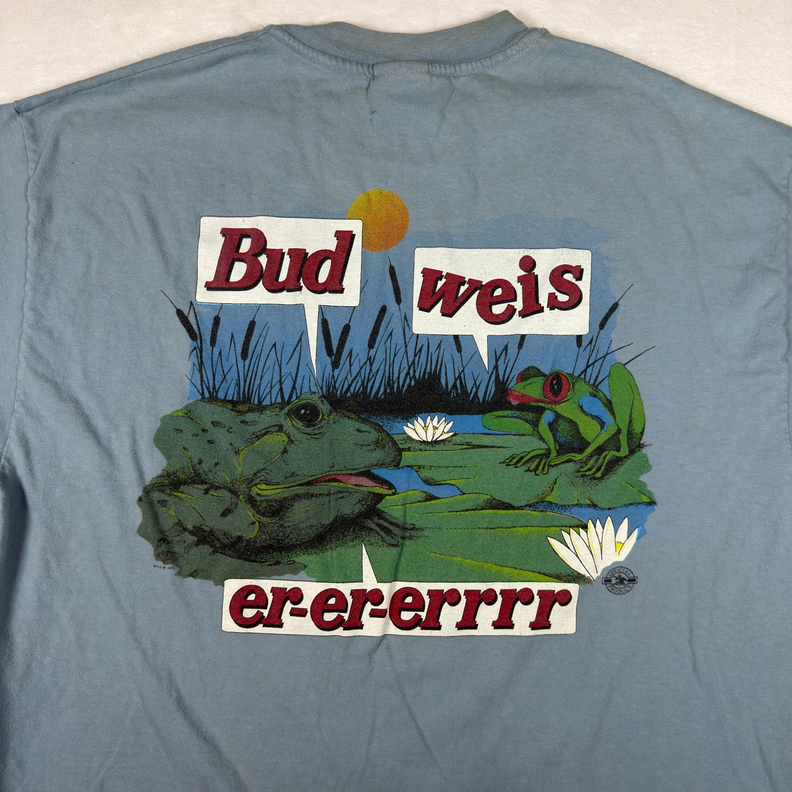 Vintage 90s Budweiser Frogs T Shirt Hanes Beefy XL Blue Bud-weis-er USA Made gallery
