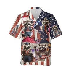 Mens Button Down Raccoon Pineapple Hawaiian Top Novelty Holiday Summer Shirt