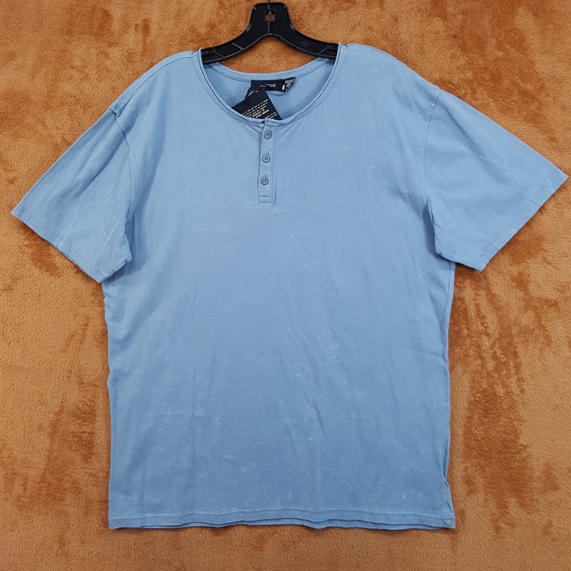 HEDGE Shirt Mens XL Blue Pullover Henley Mineral Wash Slub 100% Cotton Casual gallery