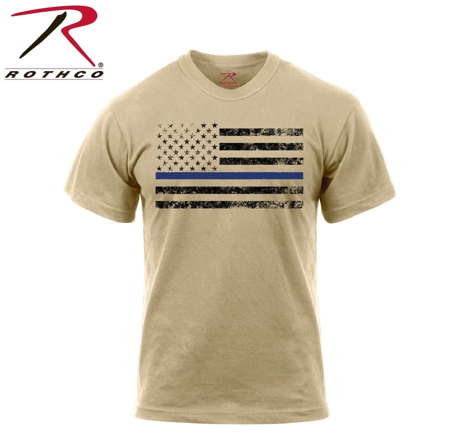 Rothco Thin Blue Line T-Shirt - Desert Sand TBL American Flag Casual Tee Shirt gallery