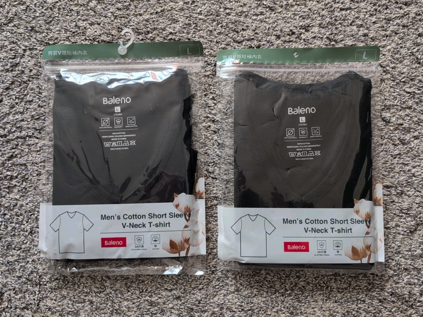 2 Pack Baleno 3A Antibacterial Black T Shirt Size M