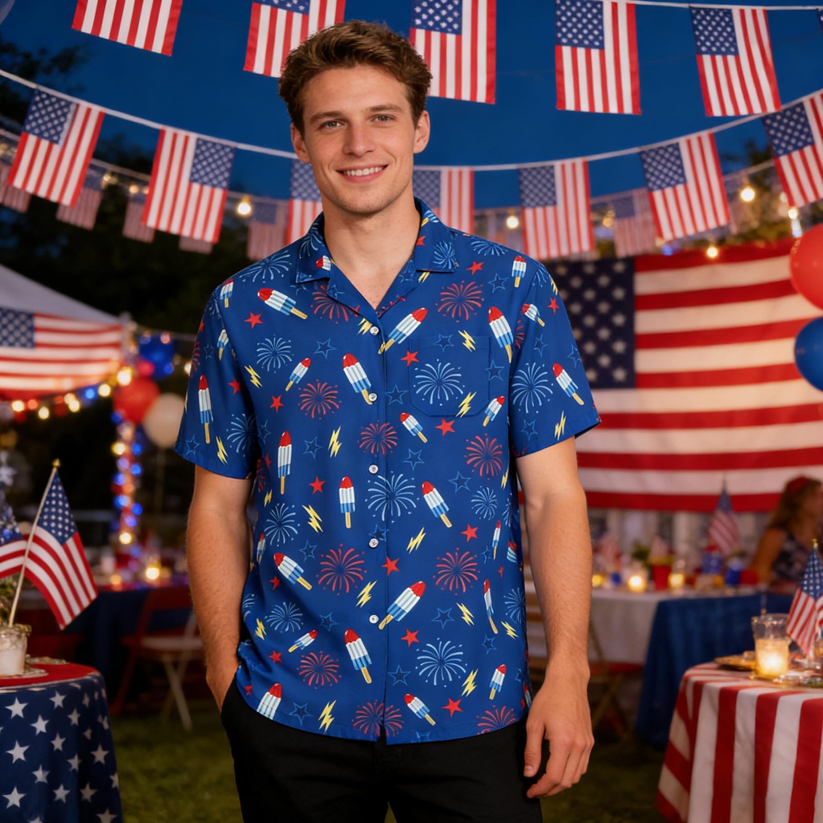 4th of July Hawaiian Shirt for Men Women, Funny American Flag Ice Cream Firew... gallery