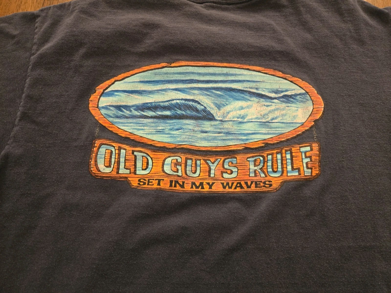 Vintage Old Guys Rule Set In My Waves Faded Blue Tee Men’s XL Surf Dadcore Y2K gallery