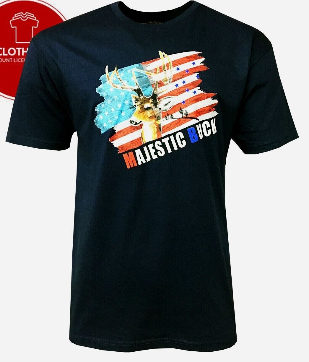Men's T-Shirts -U S FLAG -HUNTING MAJESTIC BUCK- 100% Cotton Soft Fabric. gallery