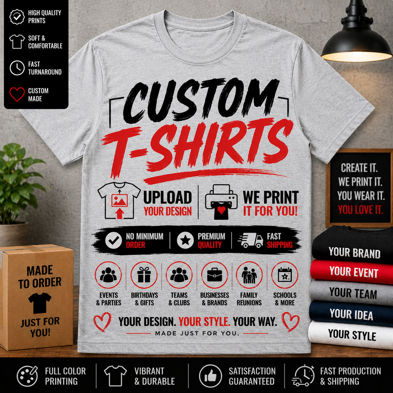 Big & Tall 2 sided Custom 7XL 1 Custom Black Tee Shirt Print on Front & Back gallery