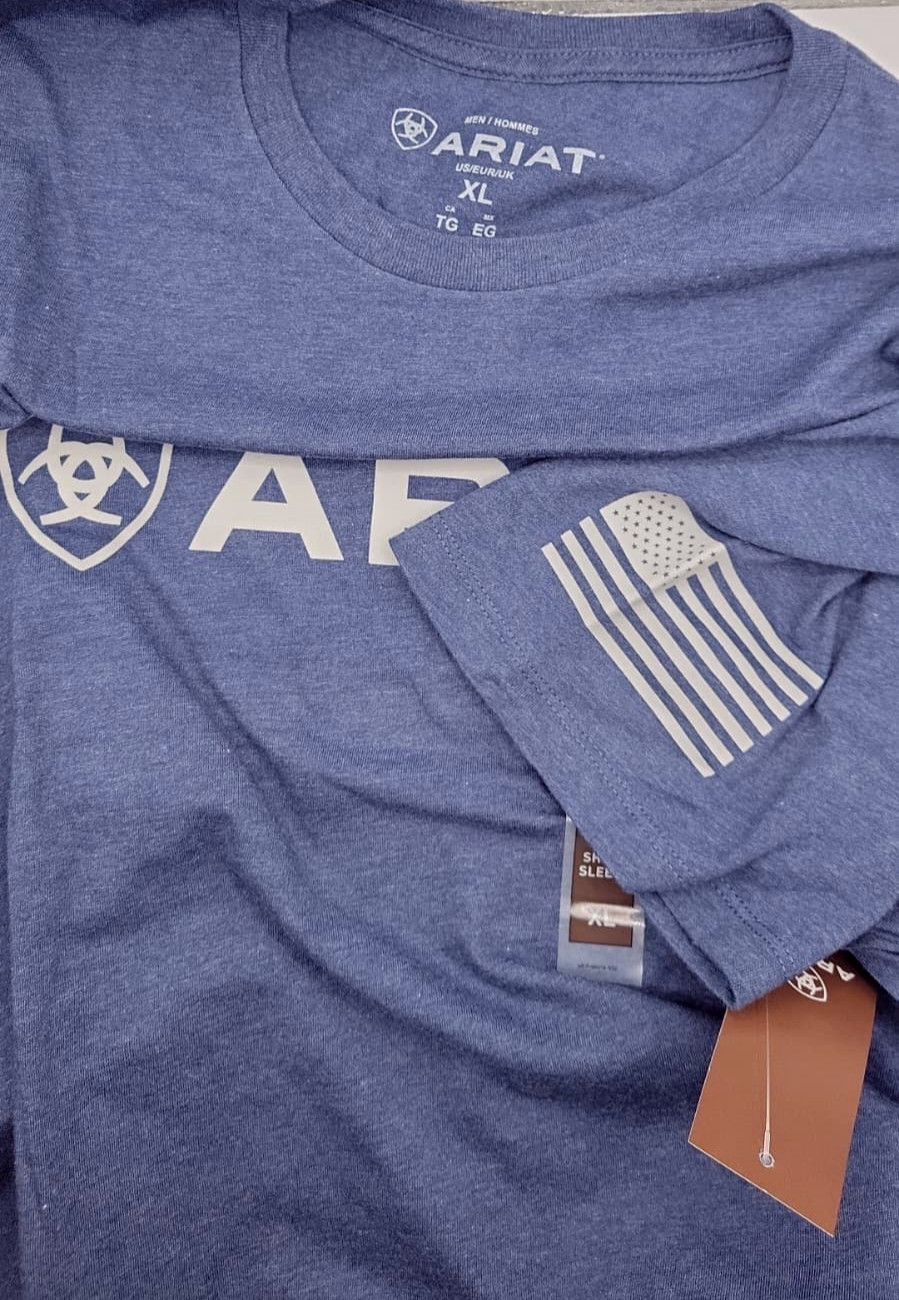 Ariat Men's Shield Flag T-Shirt-54198 - New with Tag - NAVY HEATHER - Size XL gallery