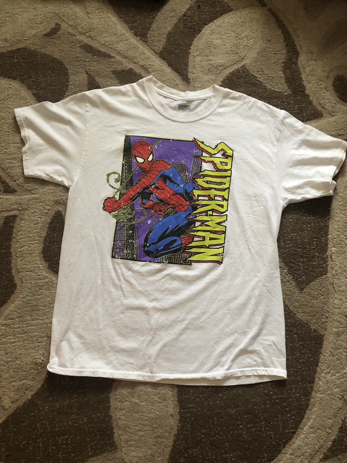 Spider-Man T-Shirt - Swinging In Purple City Vertical Logo gallery