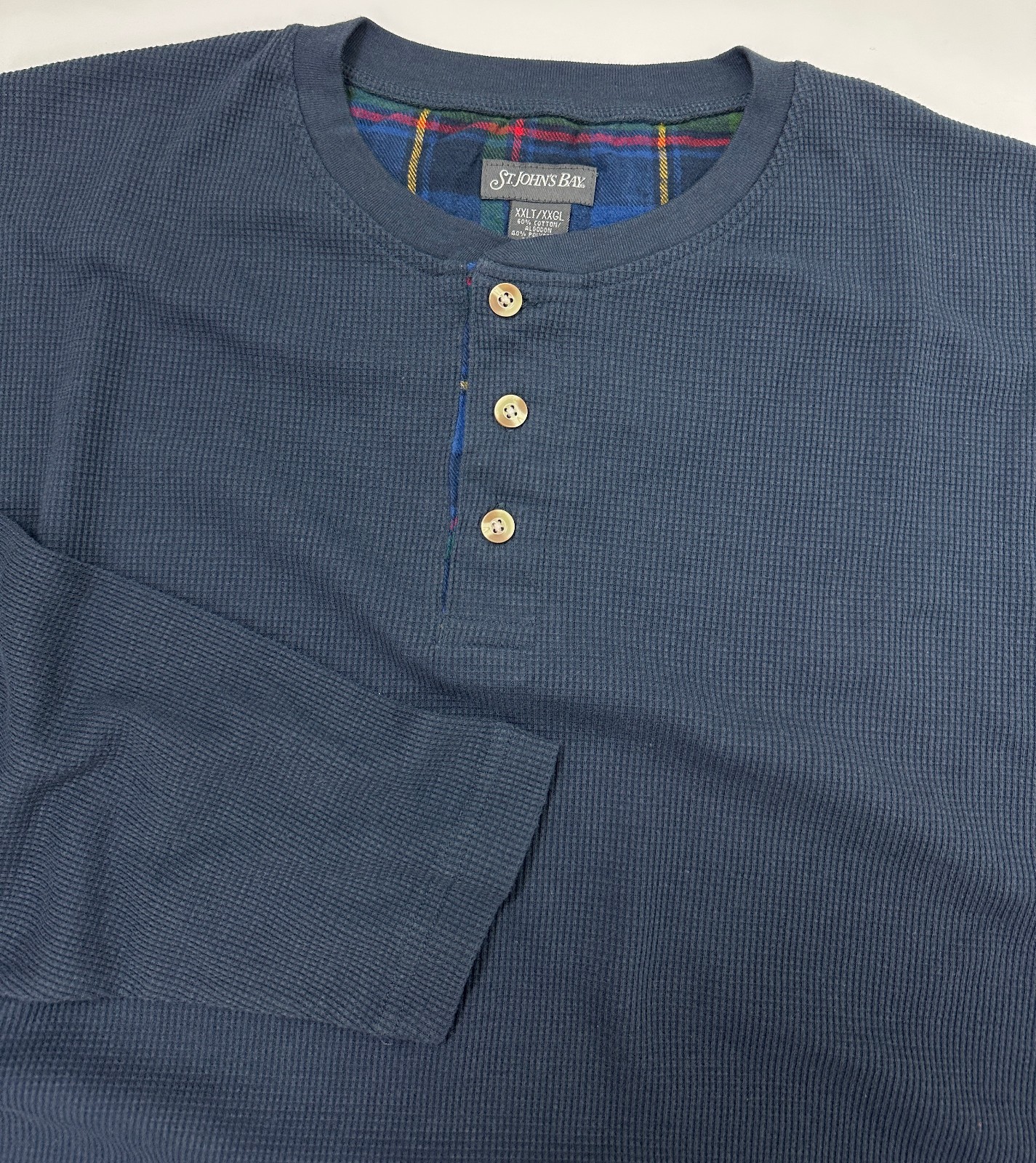 Vintage Waffle-Knit Henley Shirt Men 2XL TALL Navy Minimal Outdoors St Johns Bay gallery