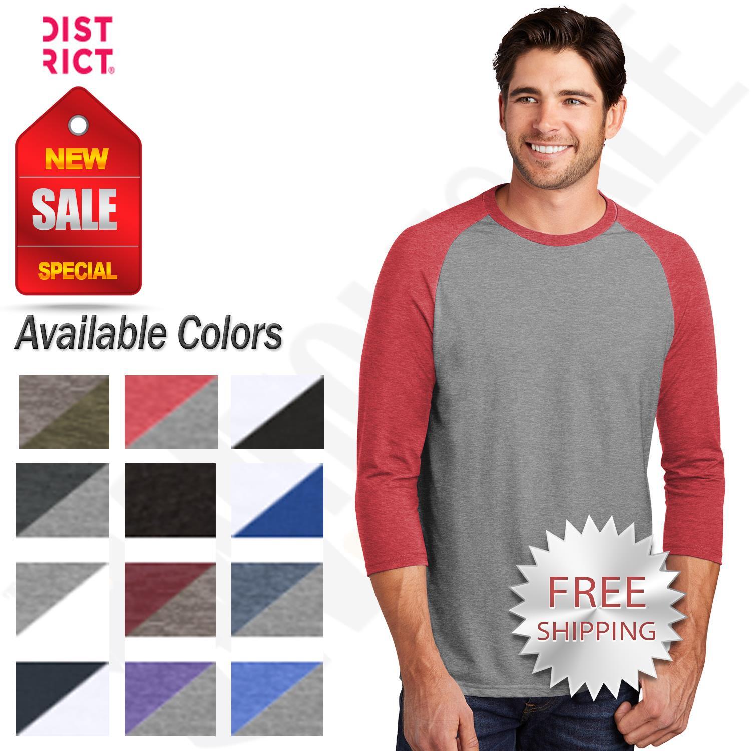 District Mens Perfect Tri T Shirt 3/4 Sleeve Raglan Stylish T-Shirt DM136