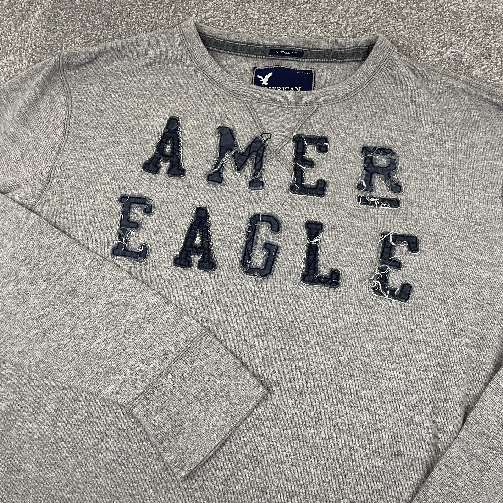 Vintage Fit Y2K American Eagle Shirt Mens XXL Embroidered Gray Thermal Waffle