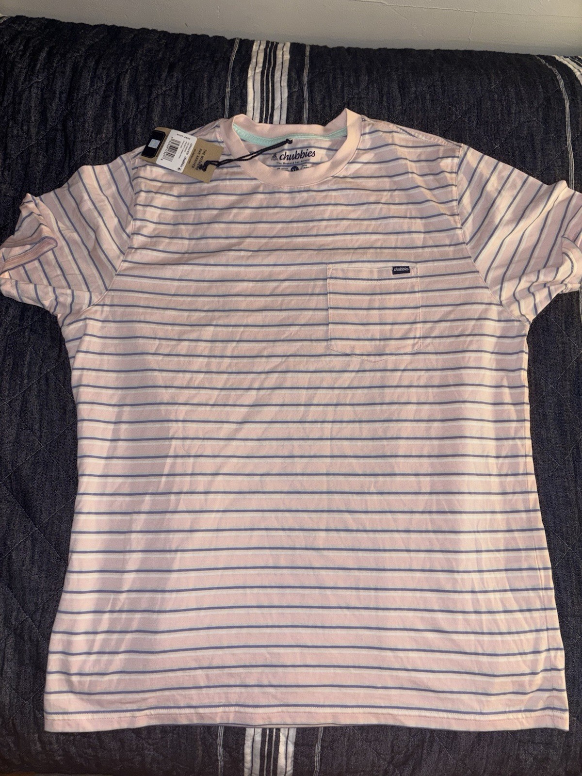Chubbies Men’s XL Pink/Blue/White Striped Pocket Crew Neck Short Sleeve Tee