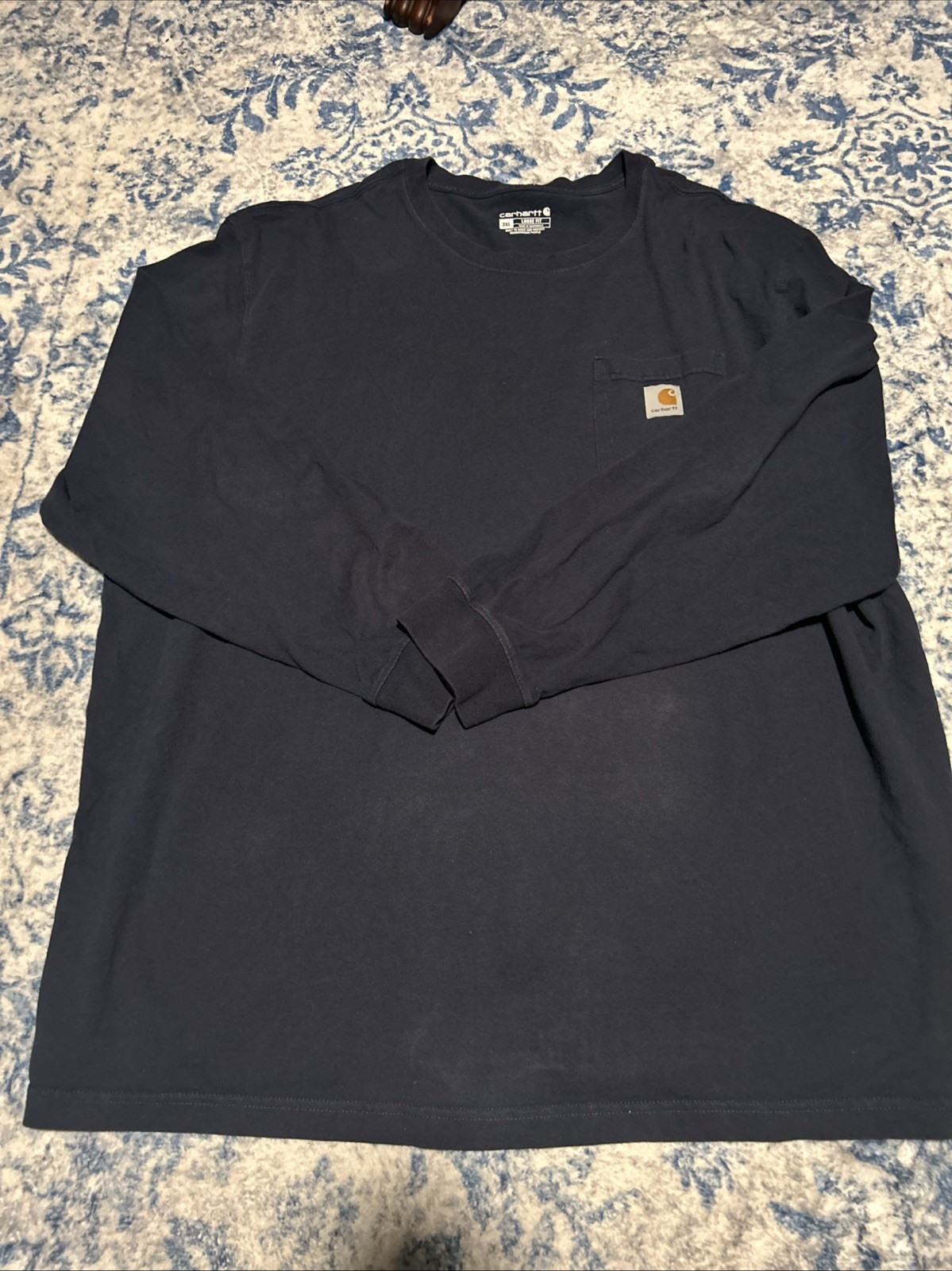 Carhartt Loose Fit Long Sleeve T-Shirt Navy Blue Heavy Duty Mens Size 3XL