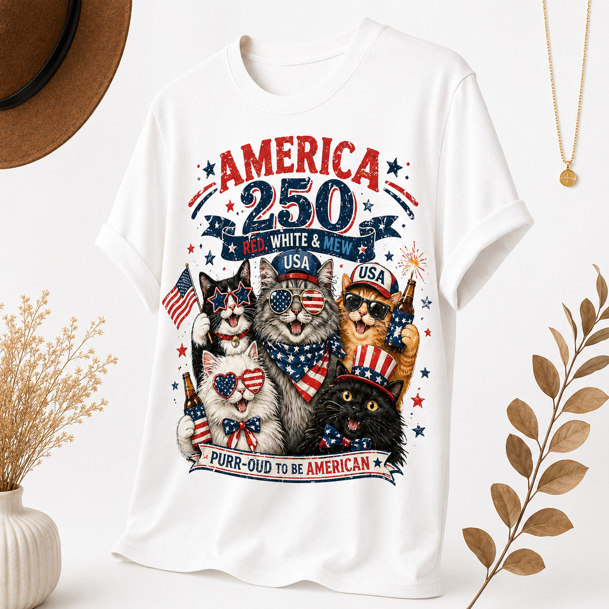 America 250 Birthday Shirt Patriotic Cat USA Flag 4th July Tee Gift gallery