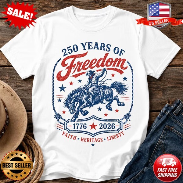 250 Years Of Freedom Shirt, Patriotic Cowboy Tee, America T-Shirt - Up to 5XL gallery