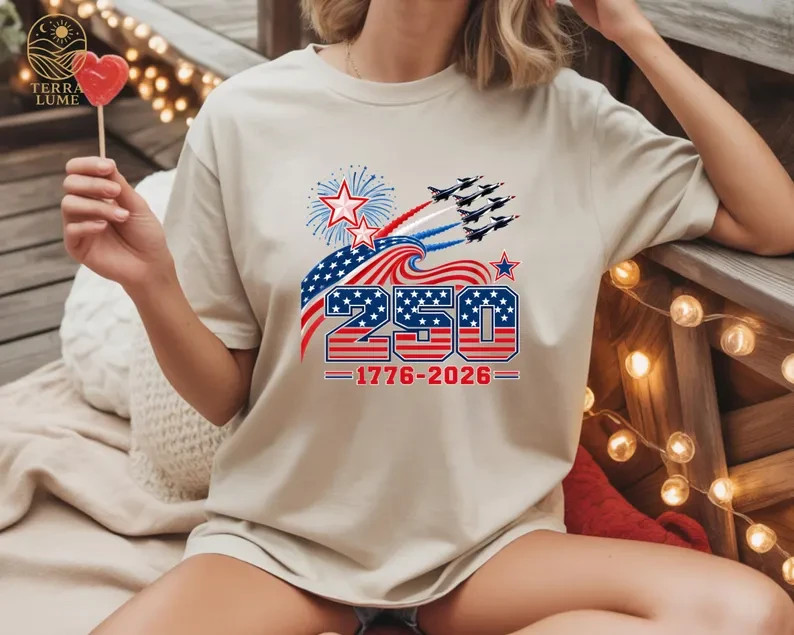 250th Anniversary T-Shirt, Independence Day Gift, Patriotic Jets T-Shirt (S-5XL) gallery
